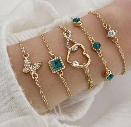 Bracelet à maillons empilable en pierres précieuses vertes pour femmes