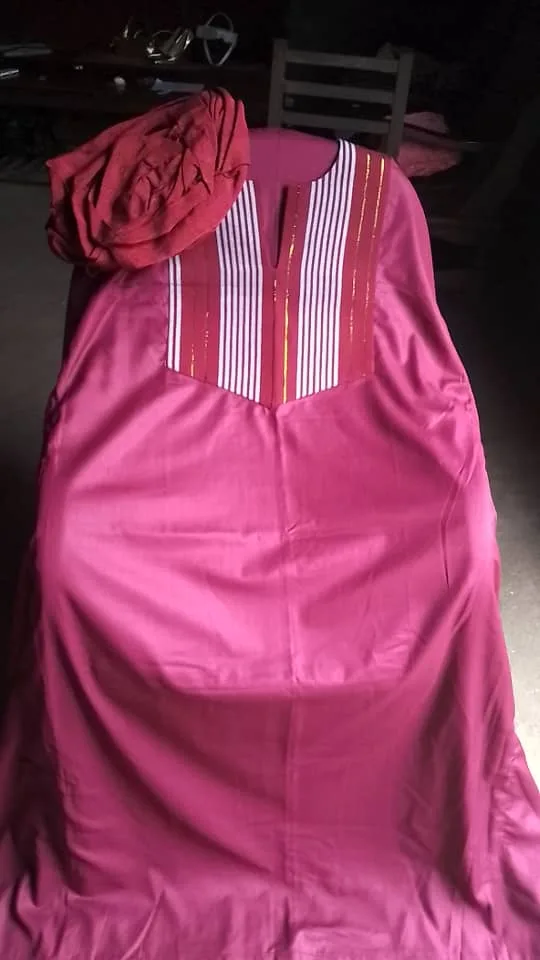Ensemble boubou + foulard en kanvô rouge au vin