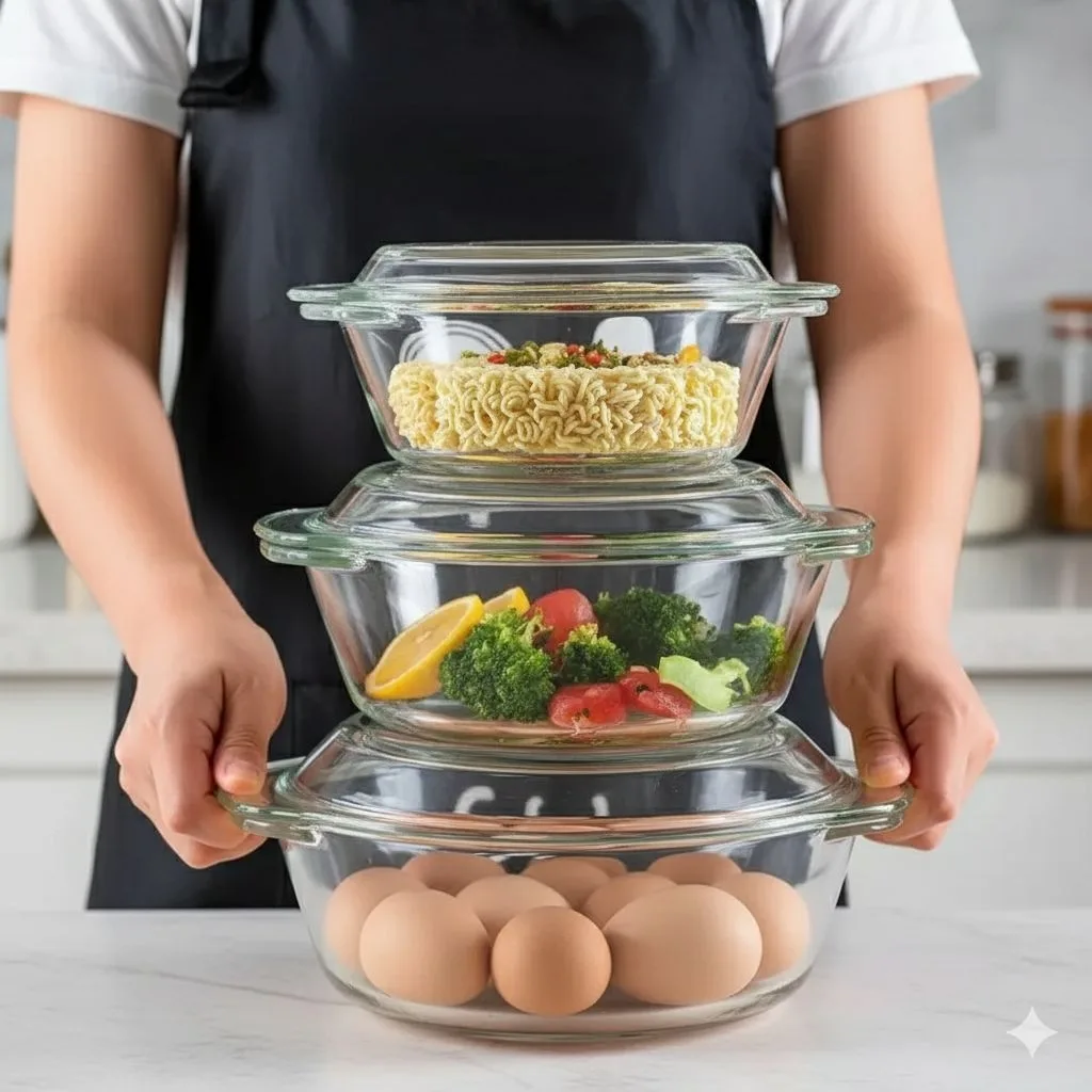 Lot de 3 soupières en verre avec couvercles
